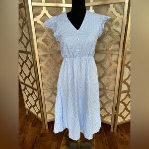 Fit and flare flutter dress | small | soft blue lace details